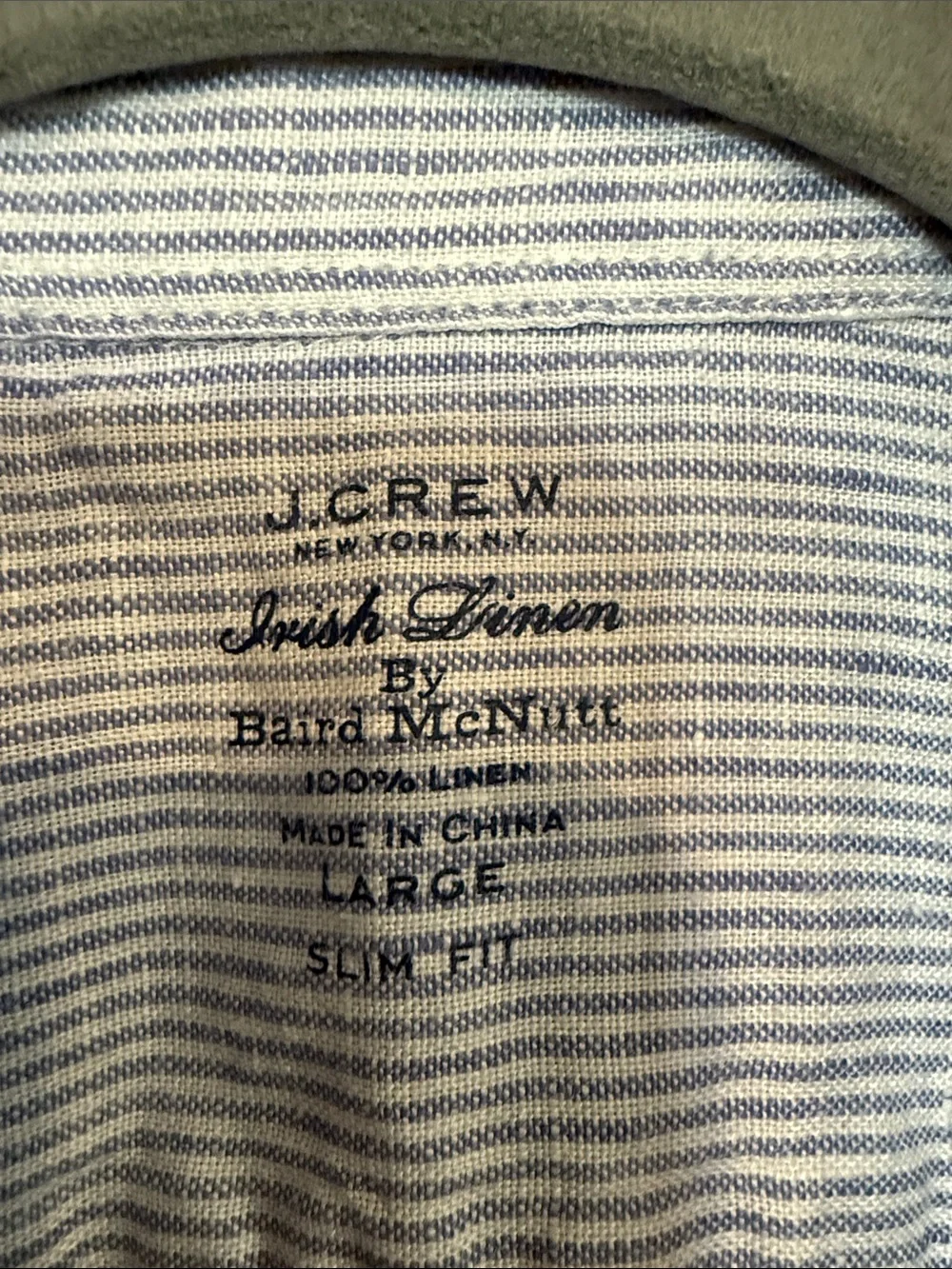 J. Crew Irish Linen by Baird McNutt Light Blue Pinstripe Button-Up Shirt Large